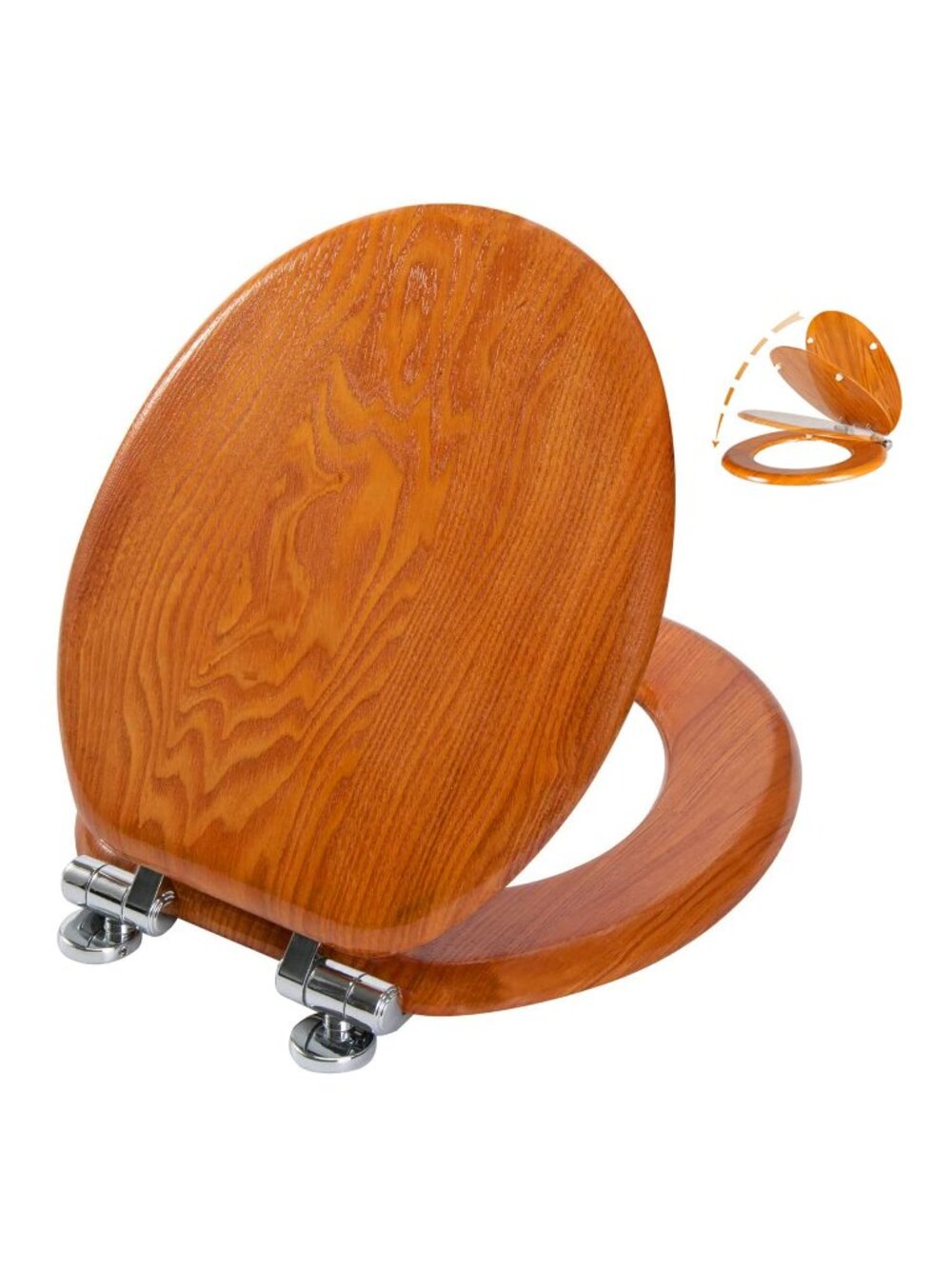 Angel Shield Toilet Seat Round Wood Veneer Natural Soft Close